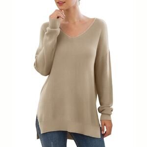 JWD V-NECK LONG SLEEVE RELAXED‎ FIT PULLOVER SWEATER IN KHAKI NWT WOMEN'S LARGE